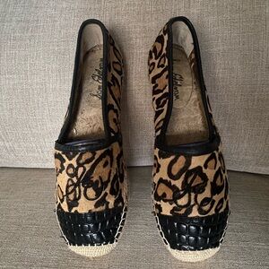 Sam Edelman Lewis Calf Hair Leopard Print Espadrille Flats Resort Vacation 8.5